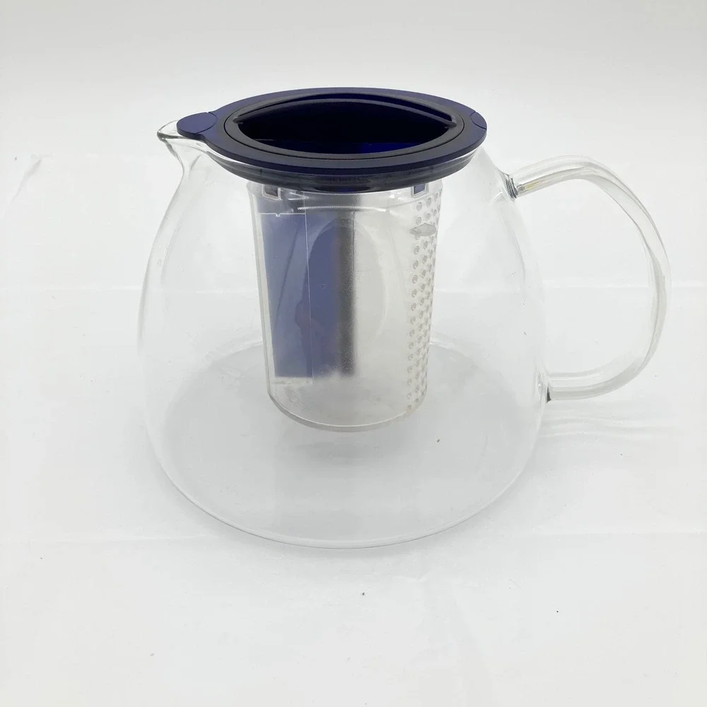 Jena Glas Teapot C. Justus Design Large Clear Blue German Borosilicate Glass